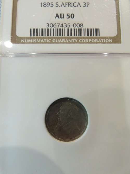1895 ZAR Silver 3p NGC AU50 | Lustrous |