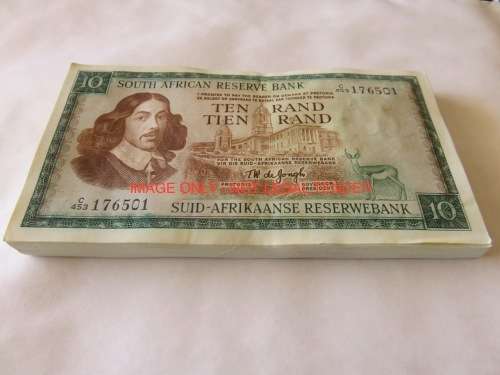 100 x TW de Jongh R10 Notes | All UNC IN Sequence as from Reserve Bank |