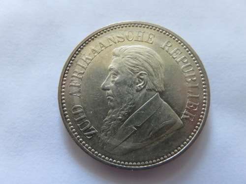 1896 ZAR SILVER 2.5 SHILLING (HALFCROWN) | PERFECT LUSTER |