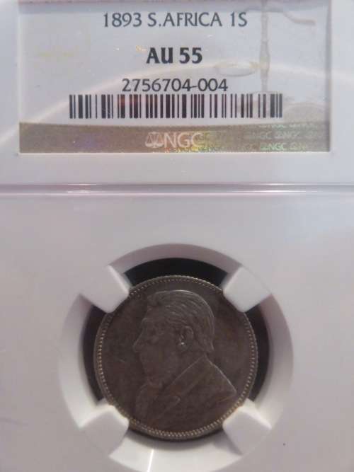 1893 ZAR SILVER 1 SHILLING NGC GRADED AU55 | LUSTROUS | RARE |