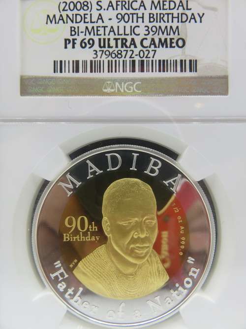 2008 SA Mandela 90th Birthday Medal Half oz Gold 24 Carat NGC Graded PF69 | Fun R1 Start