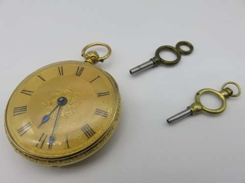 Beautiful Antique 18 Carat Gold Pocket Watch with Key - RARE this Nice - Working Condition