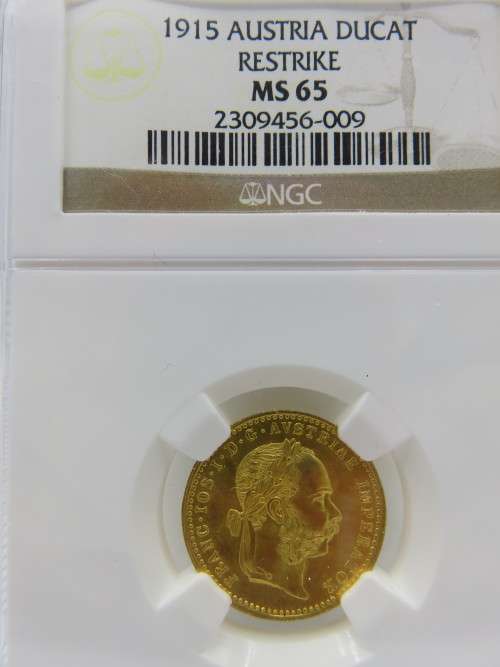 1915 Austria Gold Ducat RESTRIKE NGC MS65 | 3.4909 Grams Gold 23.75 Carat |