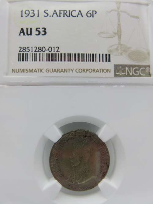 1931 South Africa Silver 6 Pence NGC Graded AU53 | Ultra Rare 1931 Business Strike