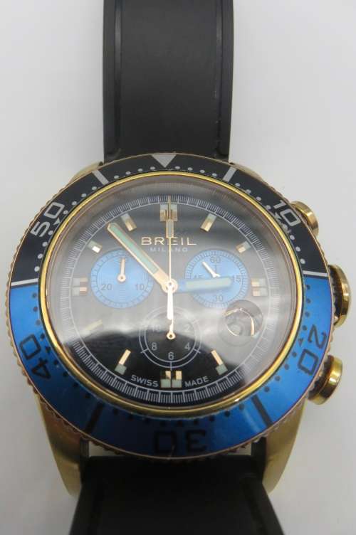 Breil Milano Mens 44mm Chronograph Watch Black / Blue Bezel - 100% Working Condition