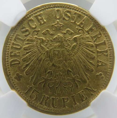 German East Africa: German Colony: Wilhelm II gold 15 Rupien `Tabora Pound` of 1916-T MS 64 NGC