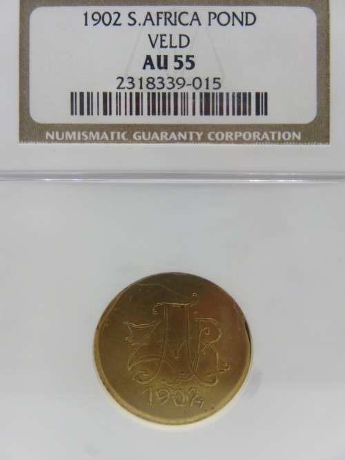 South Africa: Paul Kruger ZAR Gold Veldpond of 1902 AU 55 NGC | Boer War Emergency Pond