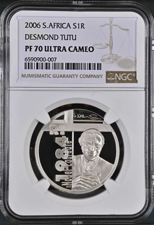 South Africa: Republic Desmond Tutu R1 Silver of 2006 PF 70 NGC | Perfect Proof 70