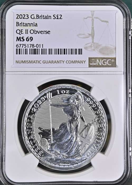 Great Britain: Britannia Silver 1oz Fine Silver of 2023 MS 69 NGC