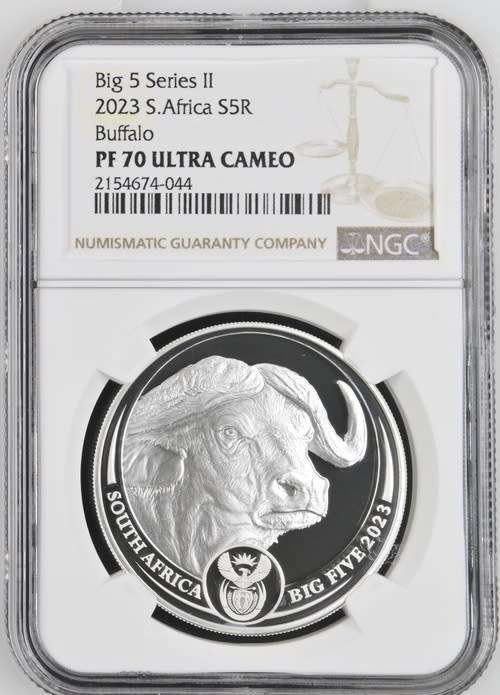 2023 South Africa 1oz Silver Buffalo Big 5 Series II S5R NGC Grade PF 70 ULTRA CAMEO