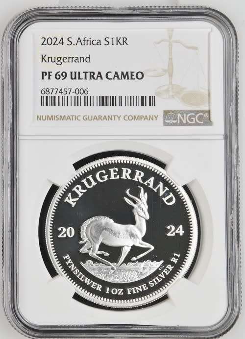 South Africa: Silver Krugerrand 1oz of 2024 PF 69 NGC.