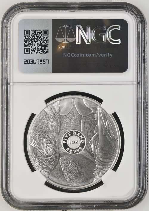 South Africa: Republic 1oz Silver R5 Big 5  Rhino of 2022 Proof 69 Ultra Cameo NGC