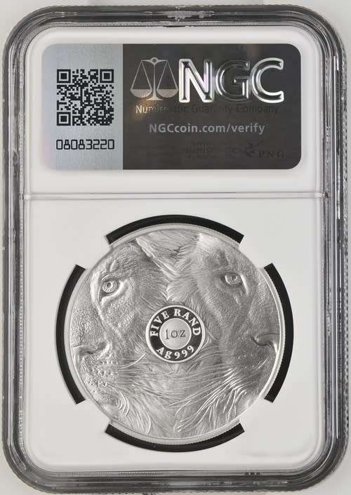 South Africa: Republic 1oz Silver R5 Big 5  Lion of 2022 Proof 70 Ultra Cameo NGC Graded Proof PF70