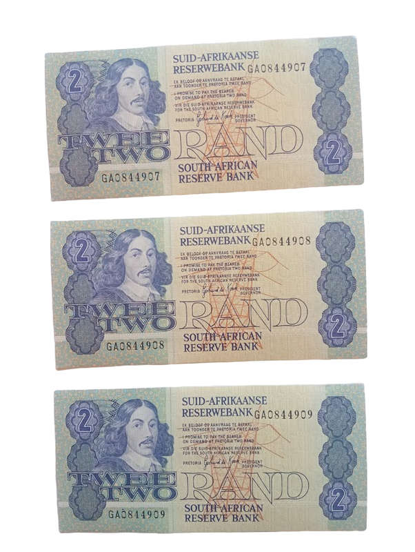 Crazy R1 Start - 3 x South Africa R2 Notes In Sequence -  GPC De Kock of 1984 - Condition AU/UNC