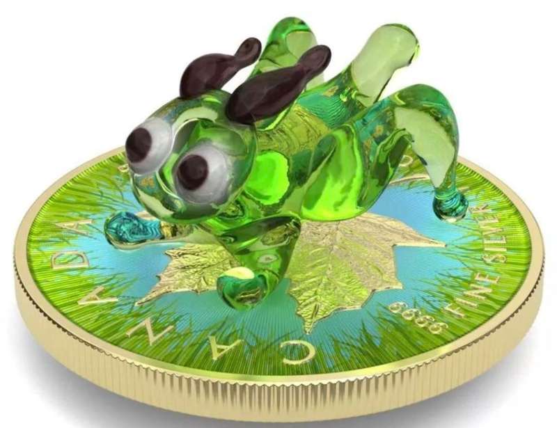 Murano Glass Series - Grasshopper Figurine Maple Leaf $5 (1oz) Canada Silver Coin In Capsule
