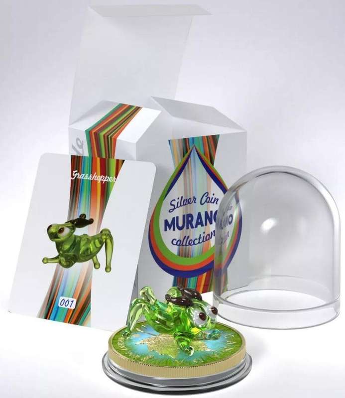 Murano Glass Series - Grasshopper Figurine Maple Leaf $5 (1oz) Canada Silver Coin In Capsule