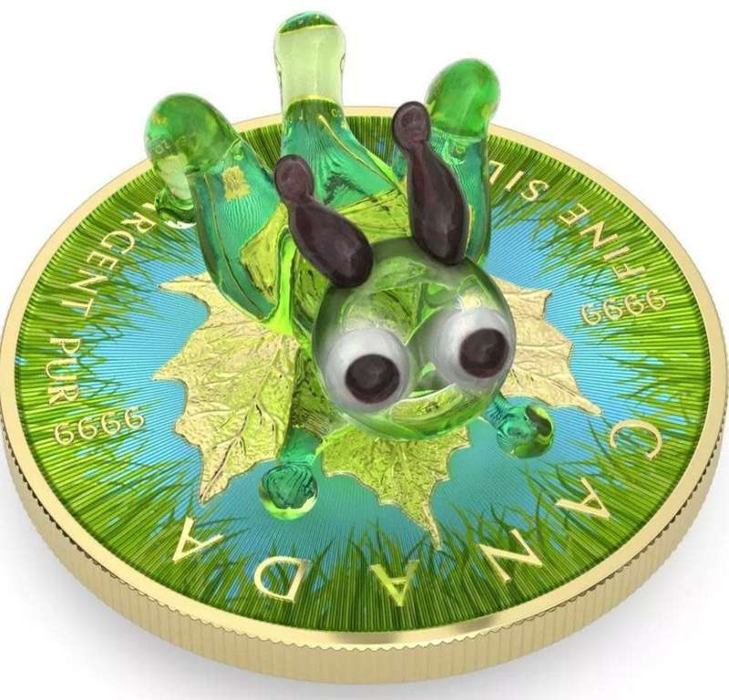 Murano Glass Series - Grasshopper Figurine Maple Leaf $5 (1oz) Canada Silver Coin In Capsule