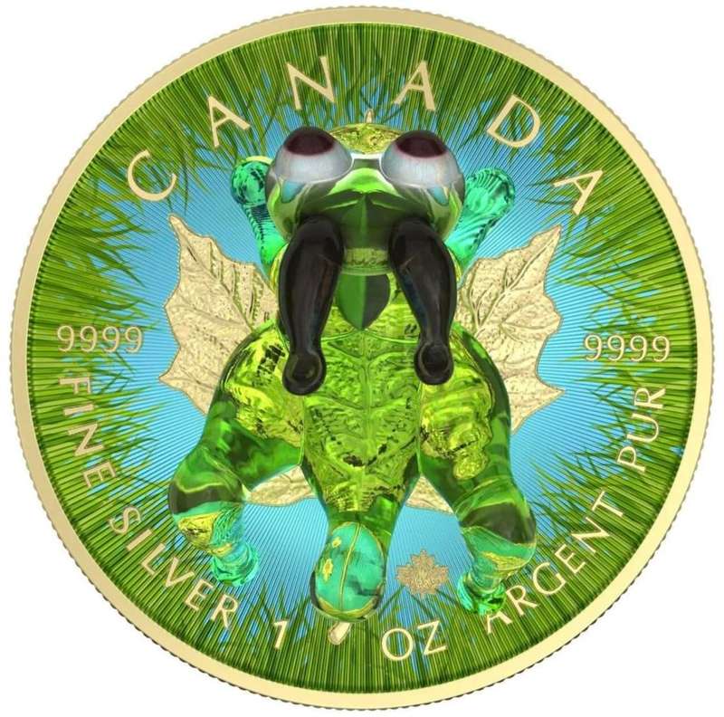 Murano Glass Series - Grasshopper Figurine Maple Leaf $5 (1oz) Canada Silver Coin In Capsule