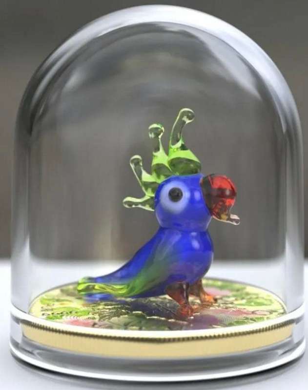 Murano Glass Series: Parrot Maple Leaf $5 (1oz) Canada Silver Coin of 2022 Colourised with Figurine