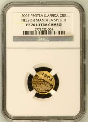 2007 Nelson Mandela Speech 1/10th Gold 24 Carat (999.99) NGC PF70 Ultra Cameo ### PERFECT # R1 Start
