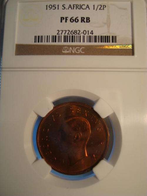 1951 SA Union 1/2 Penny NGC Graded PF66 RB ### Mintage: 2000 Only ### High Grade ### R1 Start