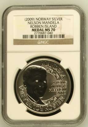 2009 Nelson Mandela Robben Island 1oz Silver NGC MS70 # PERFECT # First MS70 Mandela # R1 Start