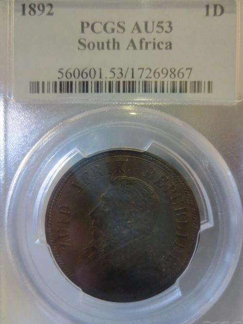 1892 ZAR Penny PCGS Graded AU53 # R1 Start