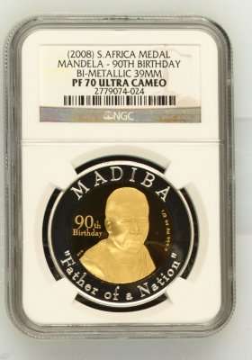 Mandela 90th Birthday Bi-Metal 1/2 Oz Gold 24 Carat (999.99) NGC PF70 # PERFECT Proof 70 # BIG WOW #