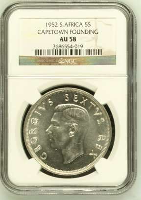 1952 SA Union Silver 5 Shilling (Crown) NGC Graded AU58 # LUSTROUS # R1 Start