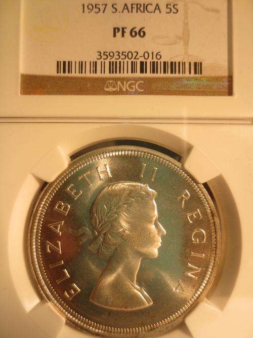 1957 SA Union Silver 5 Shilling (Crown) NGC Graded PF66 # GEM PROOF # RARE # Mintage: 1130 #