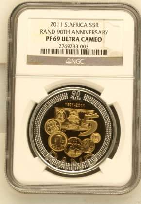 2011 SARB 90th Anniversary Silver R5 Bi-Colour Crown NGC Proof 69 # FUN Ends Friday 8pm #
