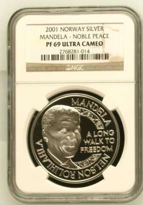 2001 Nelson Mandela Nobel Peace 1oz Silver NGC PF69 ### FUN IN JAN ###