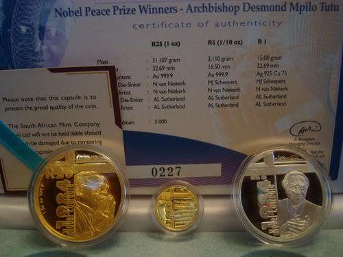 2006 Protea Desmond Tutu Proof Set - 3 Coin Set as From SA Mint (1oz, 1/10th & R1) # FRIDAY FUN ###