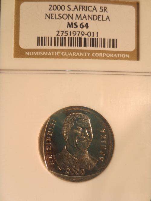 2000 Mandela R5 NGC Graded MS64 # VERY HIGH GRADE ### Perfect UNC ### FUN IN JAN ###