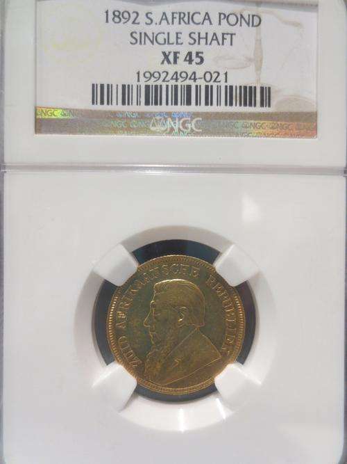 1892 ZAR Gold Pond Single Shaft NGC Graded XF45 # Hern's Price R150 000 # FUN ends FRIDAY 8pm #