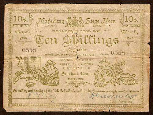 1900 Boer War 10 Shillings Mafeking Standard Bank Siege Note Colonel Baden-Powell | FUN SUNDAY |