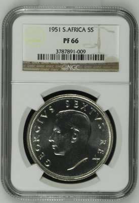 1951 SA Union Silver 5 Shilling (Crown) NGC Graded Proof 66 # FUN ends FRIDAY 8pm #