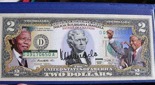 Nelson Mandela Colourized $2 Note - LEGAL TENDER NELSON MANDELA DOLLAR NOTE #