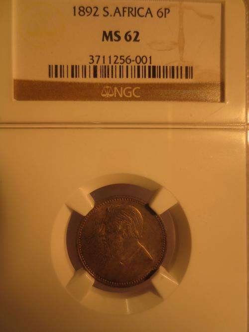1892 ZAR Silver 6 Pence NGC Graded MS62 # PERFECT UNC # SOUGHT AFTER # FUN SUNDAY #