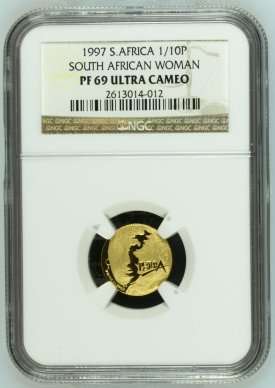 1997 Protea South African Woman 1/10th Gold 24 Carat (999.99) NGC Proof 69 # FINEST KNOWN #