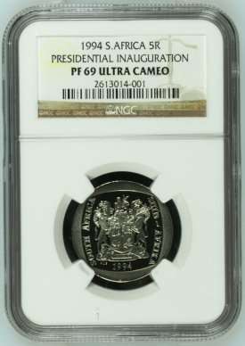 1994 Mandela Inauguration R5 NGC PF69 Ultra Cameo # FUN ends FRIDAY 8pm #