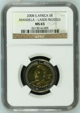 2008 Mandela 90th Birthday R5 Laser Frosted NGC MS65 # LASER FROSTED #FUN Ends Friday 8pm #