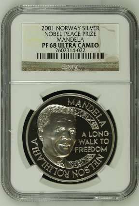 2001 Nelson Mandela Nobel Peace 1oz Silver NGC PF68 # FUN ends FRIDAY 8pm #