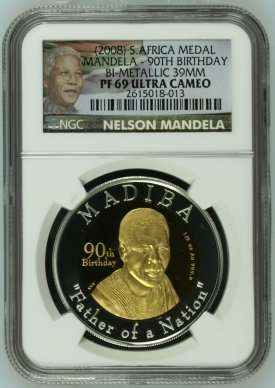 2008 Mandela 90th Birthday 1/2 Oz Gold 24 Carat NGC PF69 # NEW MANDELA LABEL # FUN ends this SEASON