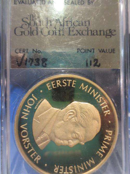 (1948-1978) Prime Minister John Vorster 1oz Fine Gold # GEM PROOF # FUN SUNDAY #