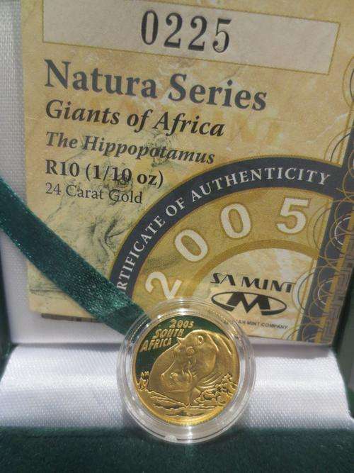 2005 Natura Hippo Proof 1/10oz Gold 24 Carat (999.99) # FUN SUNDAY #