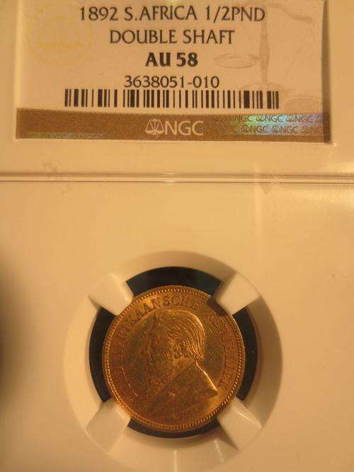 1892 ZAR Gold 1/2 Pond NGC Graded AU58 # ALMOST PERFECT # Hern's Price UNC is R60 000 # FUN SUNDAY #
