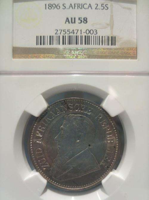 1896 ZAR SILVER 2.5 SHILLING (HALFCROWN) NGC GRADED AU58 | ALMOST PERFECT | FUN SUNDAY |
