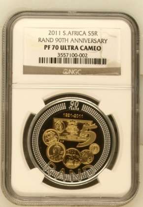 2011 SARB 90th Anniversary Silver R5 Bi-Colour Crown NGC PF70 | Perfect PROOF 70 | FUN SUNDAY |