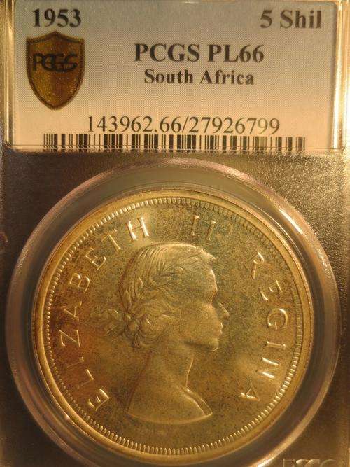 1953 SA Union Silver 5 Shilling PCGS Graded PL66 | VERY HIGH GRADE | FUN SUNDAY |